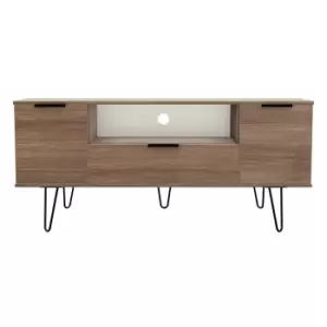 Image of Hirato Ready Assembled Wide TV Unit Carini Walnut With Black Metal Hairpin Legs