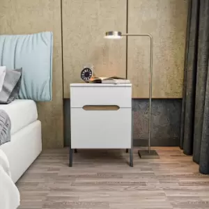 Image of Neva Nightstand With Drawer And Cabinet, End Table With Storage, Side Table For Bedroom, Living Room - Walnut And White And Black - Decorotika