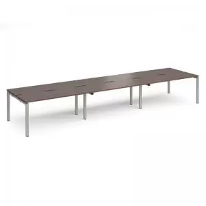 Image of Adapt triple back to back desks 4800mm x 1200mm - silver frame, walnut