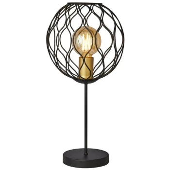 Image of Searchlight Finesse 1 Light Table Lamp With Wavey Bar Detail - Black With Gold Lampholders