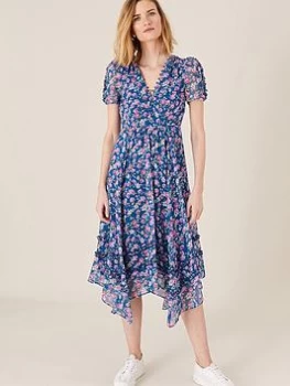 Image of Monsoon Rebecca Sustainable Viscose Print Dress - Blue Size 8, Women