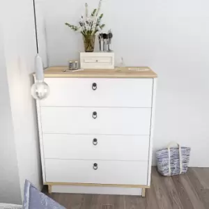 Image of Decorotika - Sahra Chest of Drawers 4 Drawers Storage White and Oak Pattern