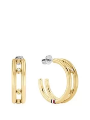 Image of Tommy Hilfiger 2780615 Ladies Hardware Gold Tone Hoop Earrings