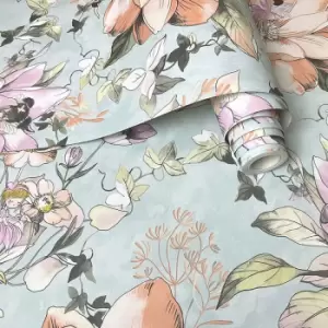 Image of Holden Floral Fairies Teal Childrens Wallpaper