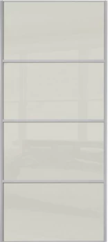 Image of Wickes Sliding Wardrobe Door Silver Framed Four Panel Soft White Glass - 2220 x 610mm