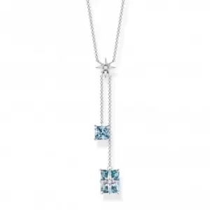 Image of Sterling Silver Star Light Blue Stones Necklace KE1956-644-1-L45V