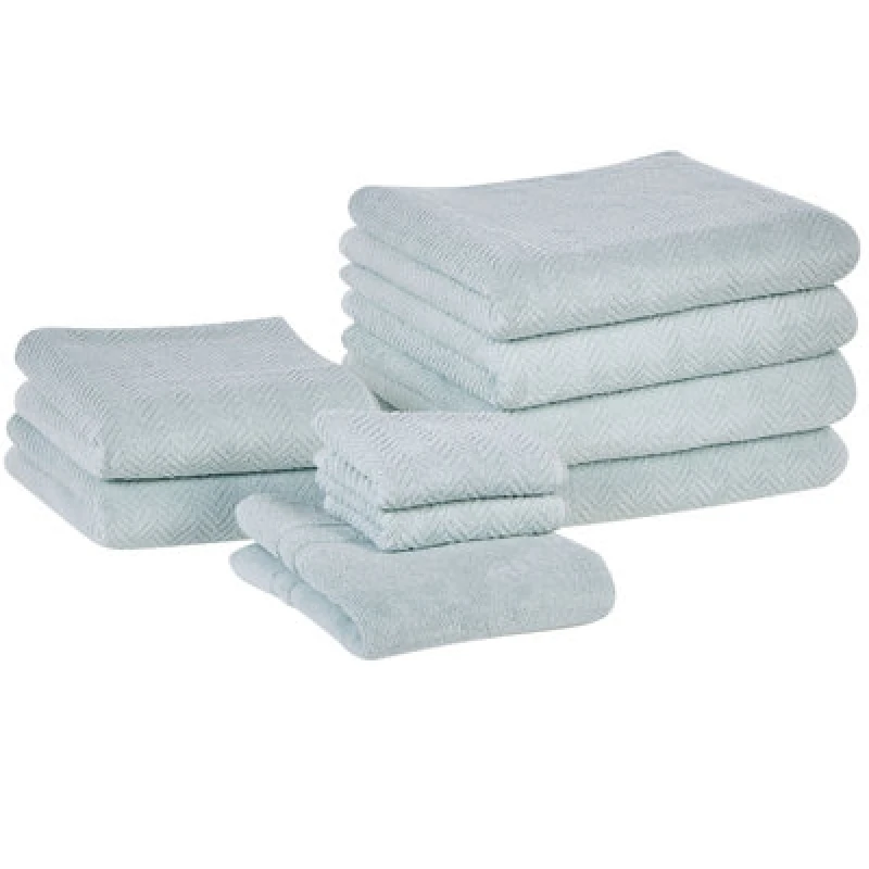 Image of Beliani Set Of 9 Towels Mitiaro Terry Cotton Mint Green