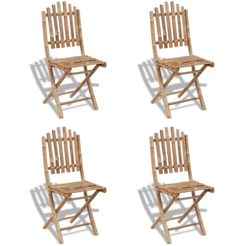Image of vidaXL 4x Foldable Bamboo Chairs Outdoor Garden Patio Dining Furniture Seat