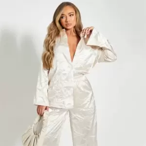 Image of I Saw It First Hammered Satin Oversized Shirt Coord - White