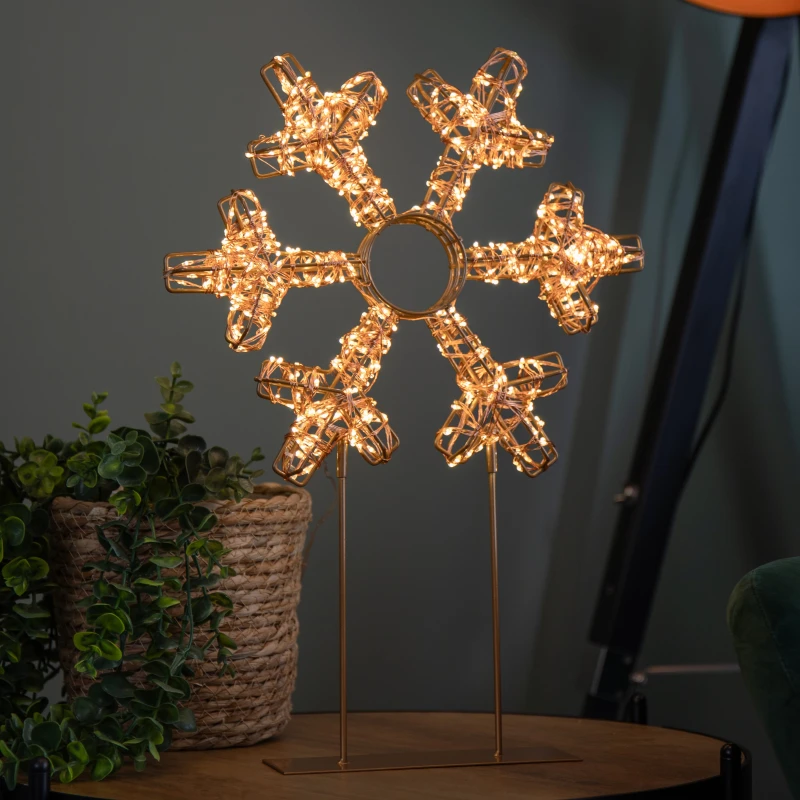 Image of 45cm Light up Rose Gold Christmas Snowflake on Metal Stand with Twinkling Warm White LEDs