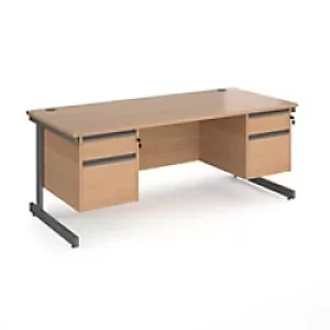 Image of Dams International Straight Desk with Beech Coloured MFC Top and Graphite Frame Cantilever Legs and 2 x 2 Lockable Drawer Pedestals Contract 25 1800 x
