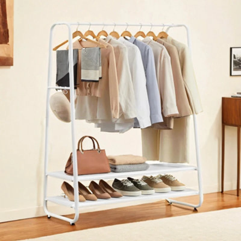 Image of LEDREM Clothes Rail, Clothes Rack With 2 Shelves, 6 S Hooks, Steel Frame