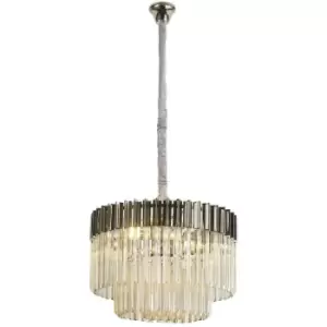 Image of Luminosa Poland Ceiling Pendant Round 8 Light E14, Polished Nickel, Cognac Sculpted Glass, Item Weight: 17.3kg