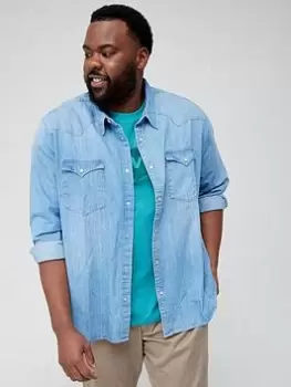 Image of Levis Big & Tall Barstow Denim Western Shirt - Light Wash, Light Wash, Size 4XL, Men