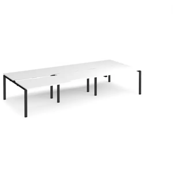 Image of Adapt Bench Desk 6 Person Rectangular Desks 3600mm With Sliding Tops White Tops With Black Frames 1600mm Depth Adapt White STE3616-K-WH