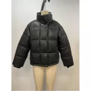 Image of Missguided Oversized Faux Leather Puffer Coat - Black