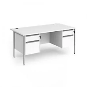 Image of Dams International Straight Desk with White MFC Top and Silver H-Frame Legs and 2 x 2 Lockable Drawer Pedestals CH16S22-S-WH 1600 x 800 x 725mm
