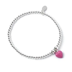 Image of Enamel Pink Heart Charm with Sterling Silver Ball Bead Bracelet