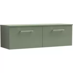 Image of Arno Satin Green 1200mm Wall Hung 2 Drawer Vanity Unit with Worktop - ARN822W2 - Satin Green - Nuie