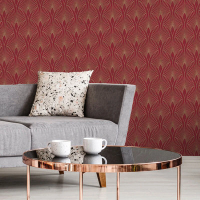 Image of As Creation Bricoflor Patterned Wallpaper Gold Details Bordeaux Dark Red Baroque Damask Wallpaper 10.05 X 0.53 M