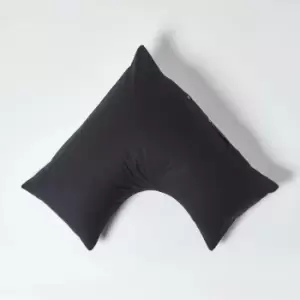 Image of Black Egyptian Cotton v Shaped Pillowcase 200 Thread Count - Black - Black - Homescapes
