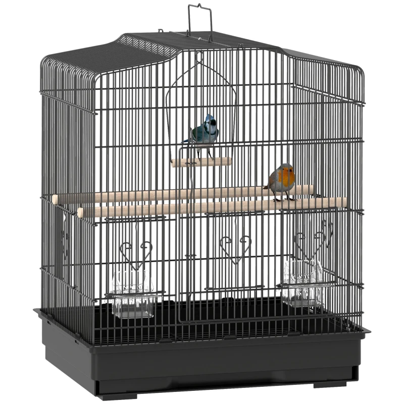 Image of PawHut 59cm Large Bird Cage with Perches, Food Bowls, Swing, Black Black