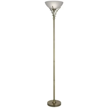 Image of Searchlight Linea - 1 Light Floor Lamp Uplighter Antique Brass and Opal Glass, E27