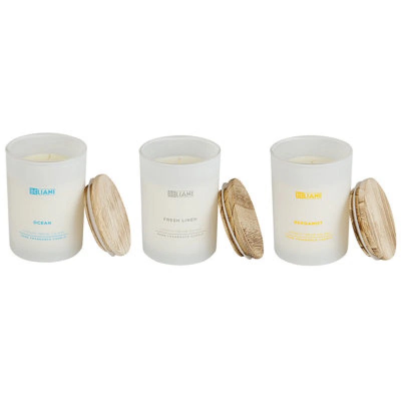 Image of Beliani Set Of 3 Scented Candles Simplicity Soy Wax Fruity Notes Fresh Notes