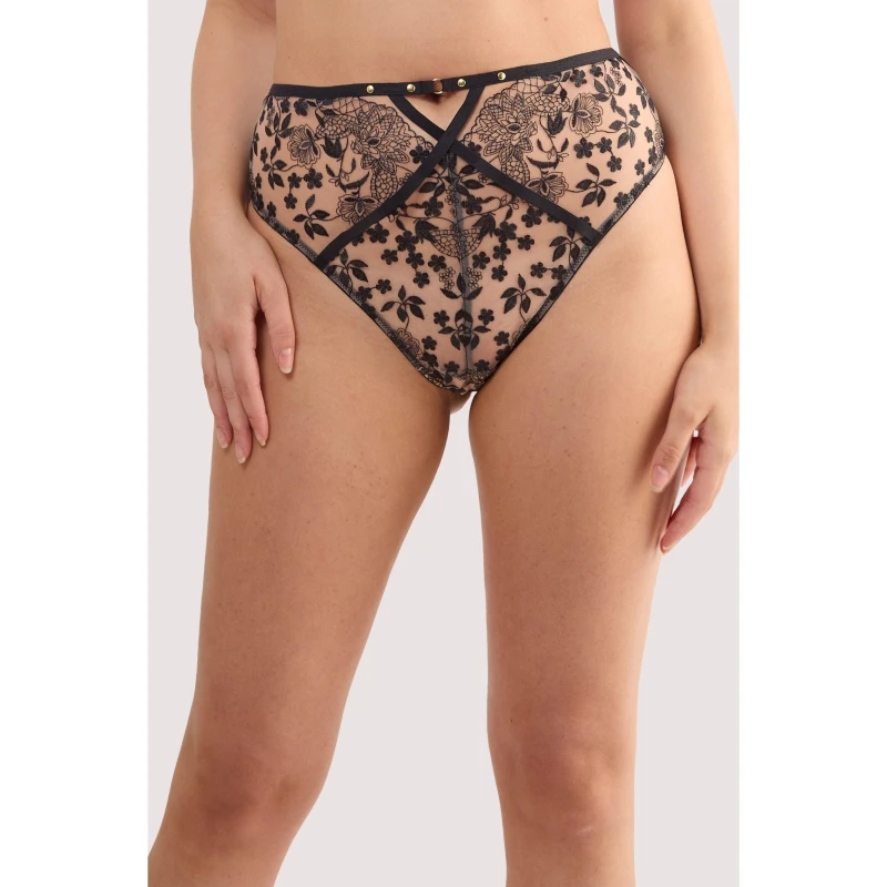 Image of Playful Promises Cindy Black Floral Embroidery High Waist Thong Black female 26