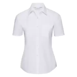 Image of Russell Collection Ladies/Womens Short Sleeve Poly-Cotton Easy Care Poplin Shirt (2XL) (White)