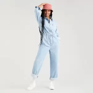 Image of Denim Wide Leg Jumpsuit with Tie-Waist