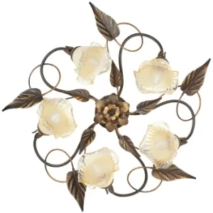 Image of AUTUNNO 5 Light Multi Arm Semi Flush Ceiling light Brown 68x20cm