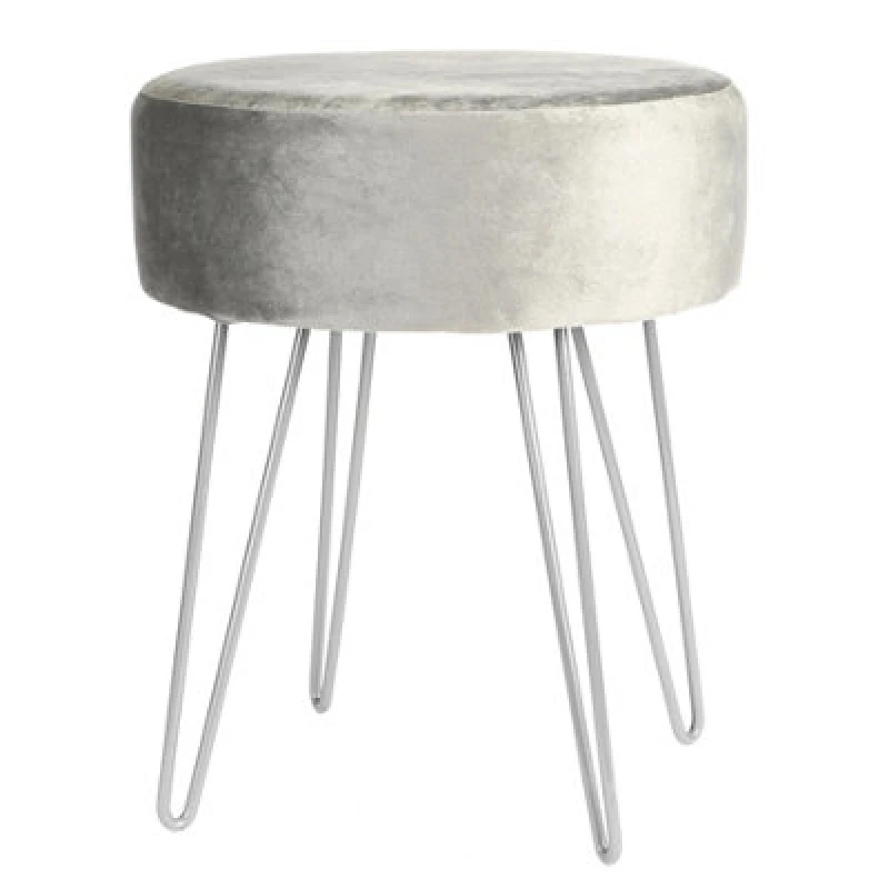 Image of Harbour Housewares Velvet Footstool - Round Modern Dressing Table Footstool Vanity Seat Chairs - 40 X 35Cm - Grey/silver