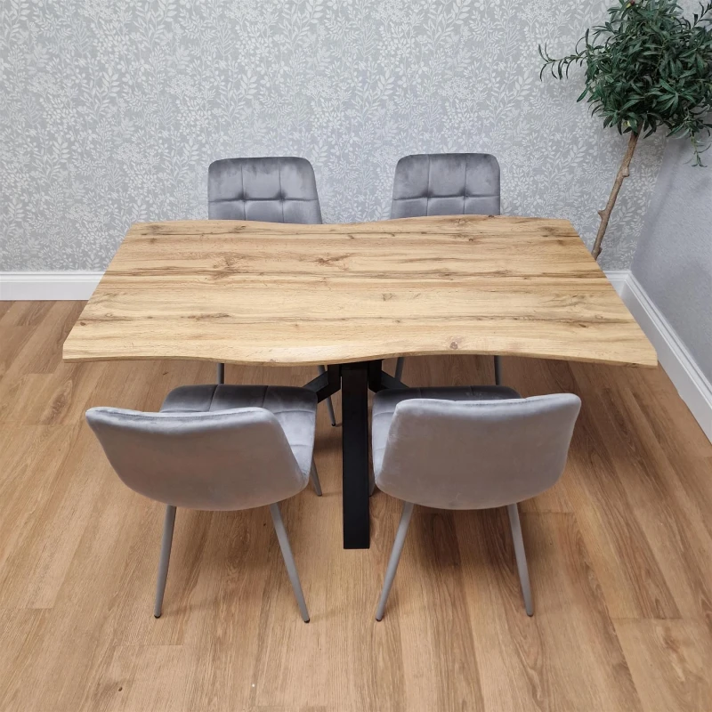 Image of Kosy Koala Modern 5 Piece Dining Set Of Brown Table With 4 Grey Tufted Velvet Chairs, Multi DK117+4GY RCO