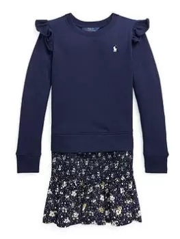 Image of Ralph Lauren Girls Woven Jumper 2 In 1 Dress - Navy Floral, Navy Floral, Size 16 Years=Xl, Women