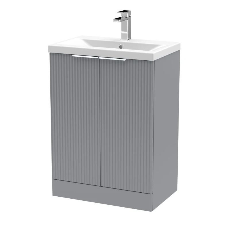 Image of Balterley Fluted Front Floor Standing 2 Door Vanity Basin Unit 600mm, Satin Grey Grey Unisex