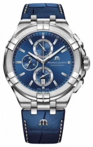 Image of Maurice Lacroix Mens Aikon Blue Chronograph Blue Leather Watch
