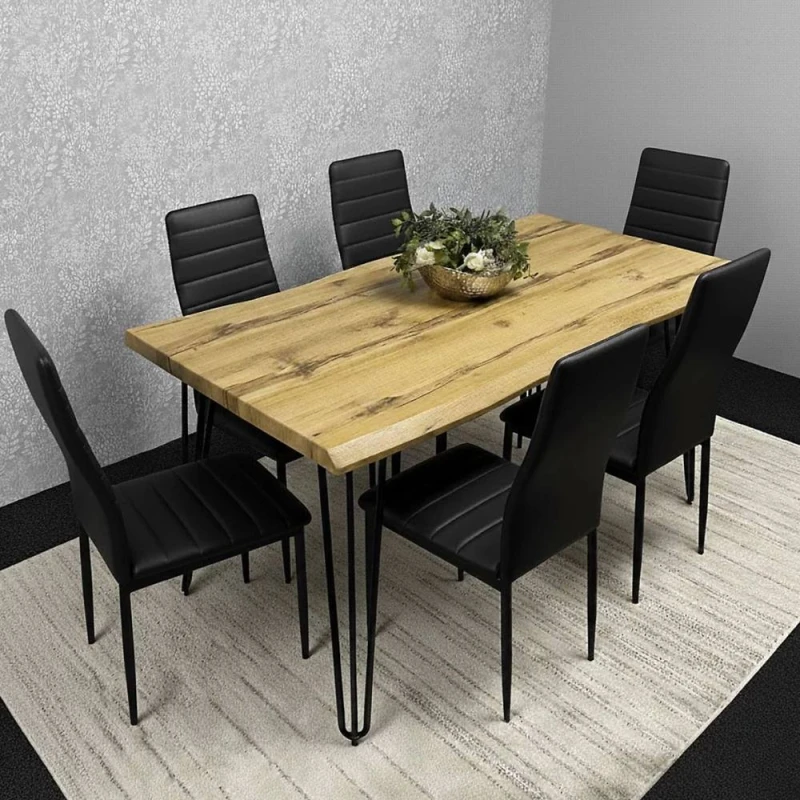 Image of KOSY KOALA Modern Dining Table Set & 6 Black Faux Leather Chairs Black Unisex