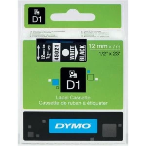 Image of Dymo 45021 White on Black Label Tape 12mm x 7mm