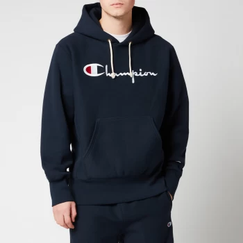 Image of Champion Mens Chest Script Pullover Hoodie - Navy - L