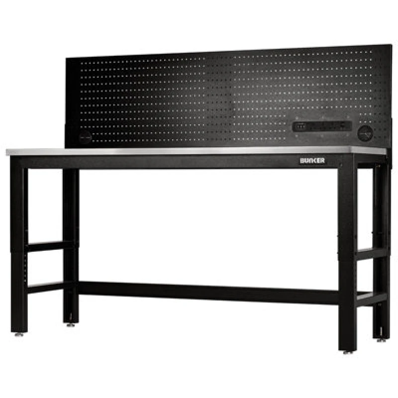 Image of Bunker Stainless Steel Worktop Workbench and Power Pegboard 28099 Length: 1.8m