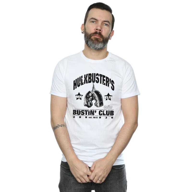 Image of Marvel Marvel Men Iron Man Hulkbuster's Bustin' Club T-Shirt in White Size: Small White S Male 5057245976350