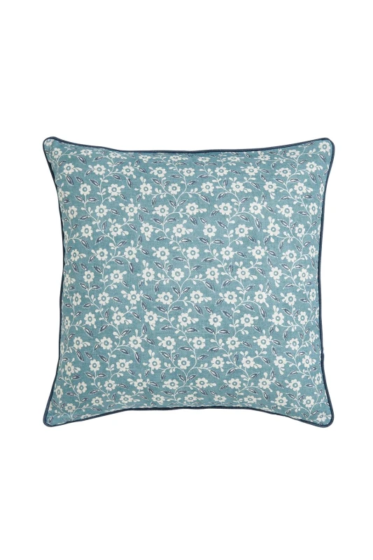 Image of Helena Springfield Helena Springfield 'Folk Ditsy' Cotton Cushion in Teal Size: 45cm x 45cm Teal 45cm x 45cm Unisex 5016709715508