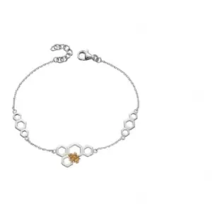 Image of Elements Silver Honeycomb Bee Silver Yellow Gold Stationary Bracelet B5145