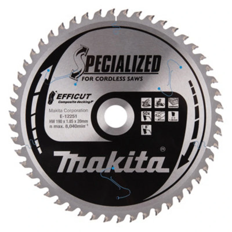 Image of Makita Makita E-12251 Circular saw blade 190 x 20 x 1.85mm Number of cogs: 50 E-12251