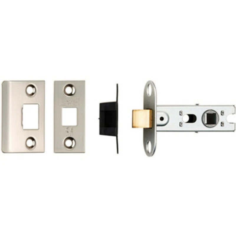 Image of Loops 64mm Tubular Mortice Door Latch Bolt Through Square Forends Satin Nickel Metallics unisex