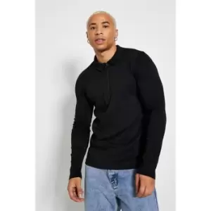 Image of I Saw It First Mens Ribbed quarter Zip Top - Black