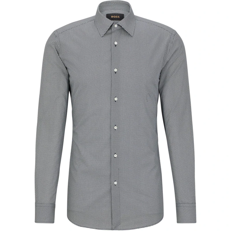 Image of Boss Mens Hays Kent Long Sleeve Plain Shirt Blue male 14.5 inch