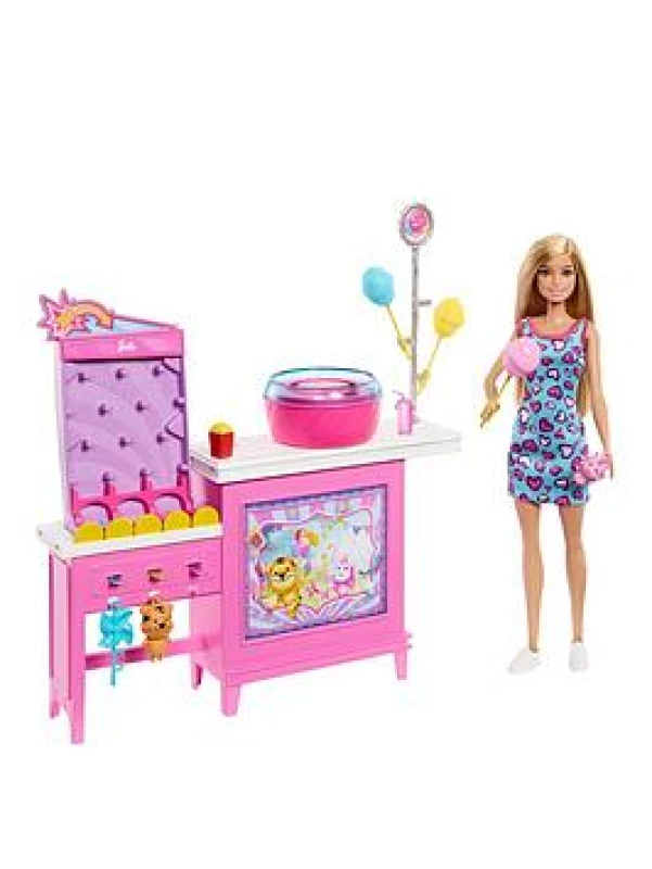 Image of Barbie Mysteries: Beach Detectives“ Barbie Malibu“ Puppe und Zuckerwatte Spielstand Spielset mit 20 Zubehorteilen inklusive Preise JFV67