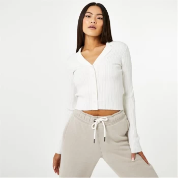 Image of Jack Wills Ribbed Knitted Polo Cardigan - Vintage White